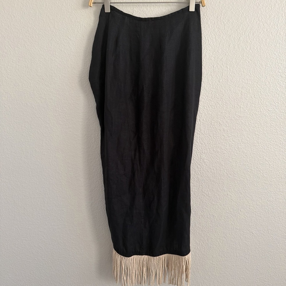 Just be queen JBQ Small Mallorca Fringe Midi Skirt Linen Black Boho Coastal - Picture 5 of 6